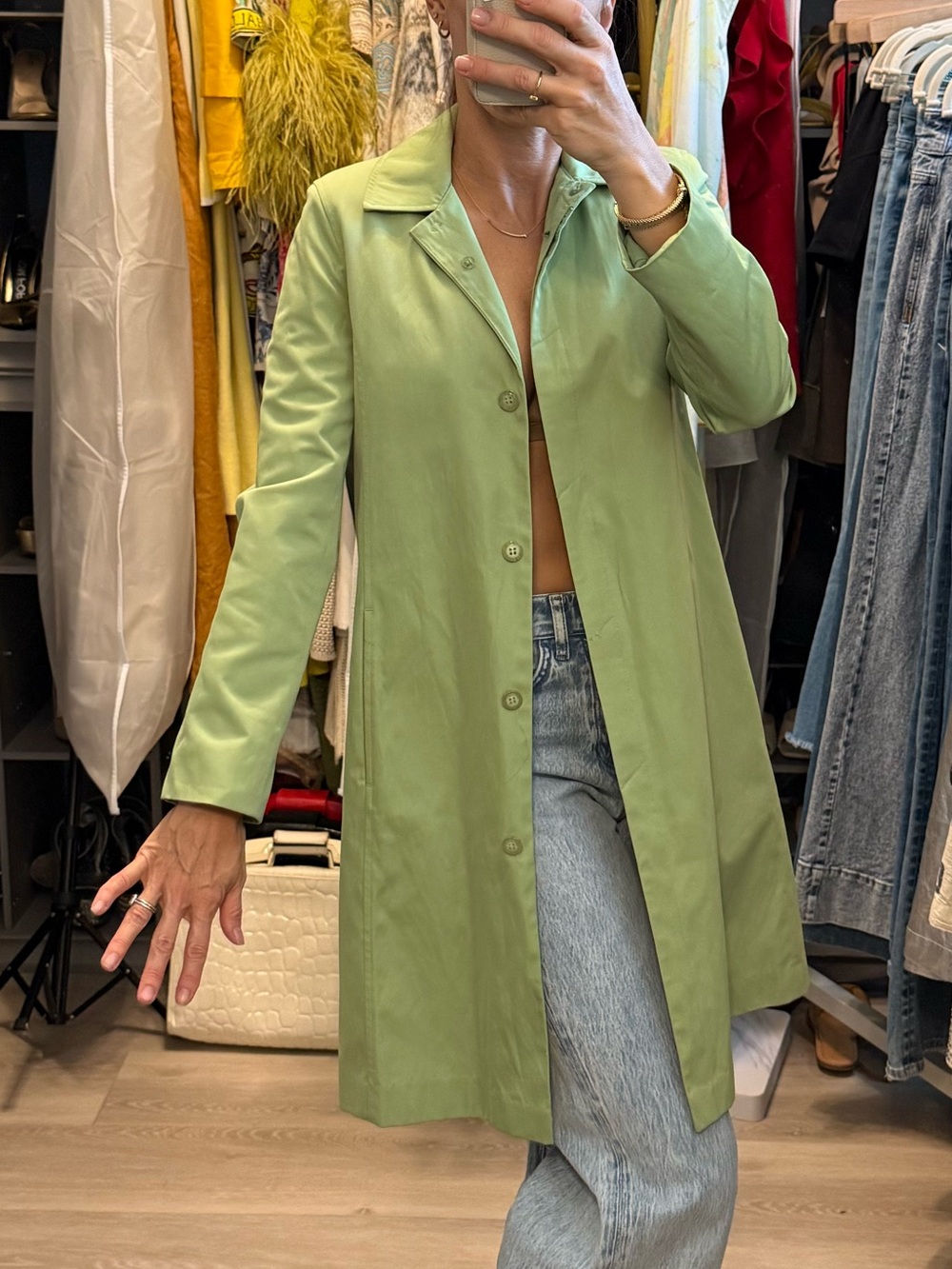 Jones New York Light Green Trench Coat